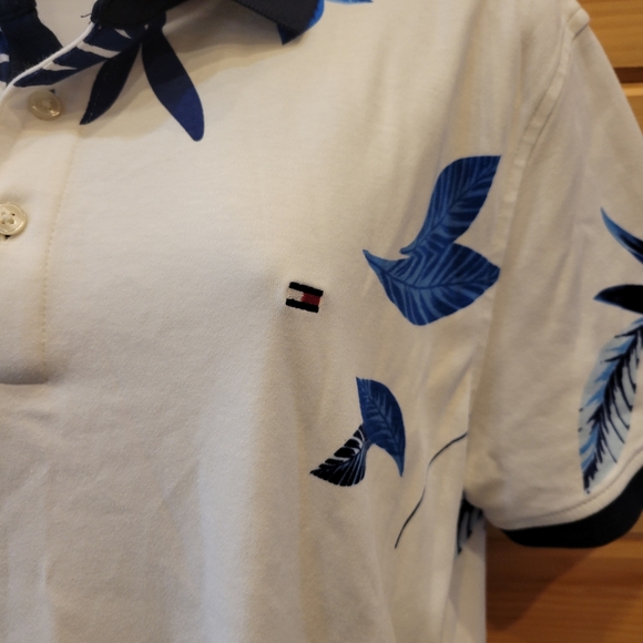Tommy Hilfiger Slim Fit Coupe Etroite Blue/White Polo Size L - Picture 2 of 7